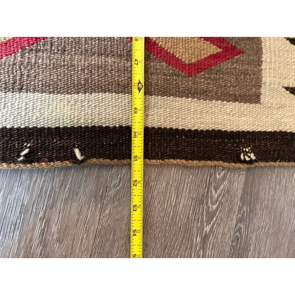 Vintage Southwest Handwoven Wool Rug Navajo Style Tribal Earth Tones 51x28.5